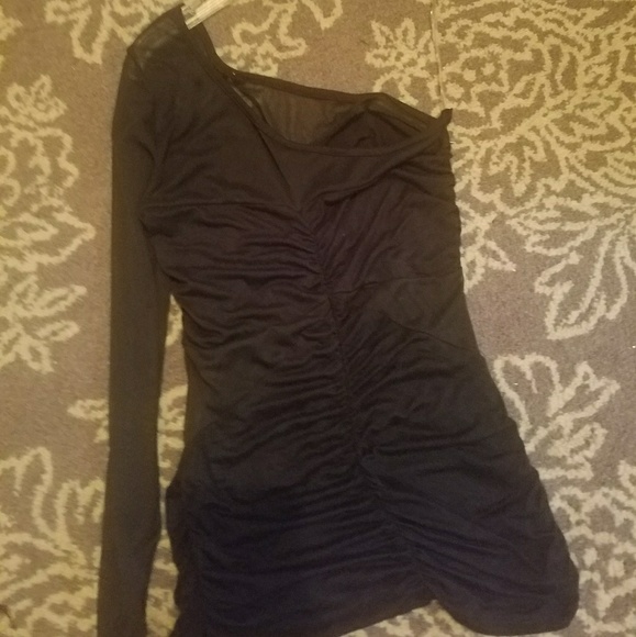 Black One Shoulder Sheer Sleeve Blouse size S/M - Picture 2 of 2